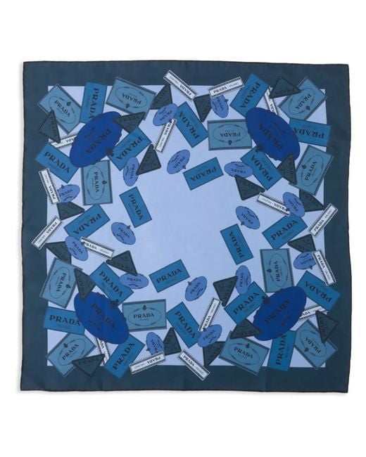 Prada Blue Printed Twill Scarf for men