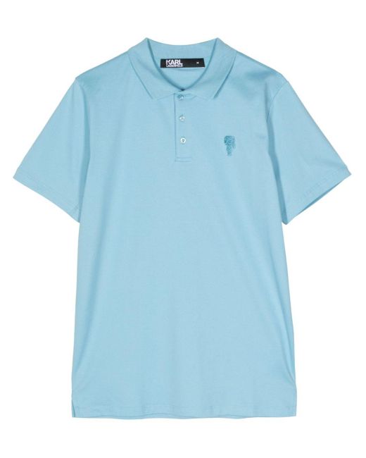 メンズ Karl Lagerfeld Ikonik Embroidered Polo Shirt Blue