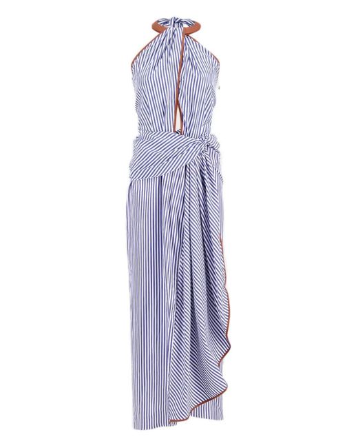 Johanna Ortiz Purple Centro Del Cielo Striped Halter-Neck Midi Dress