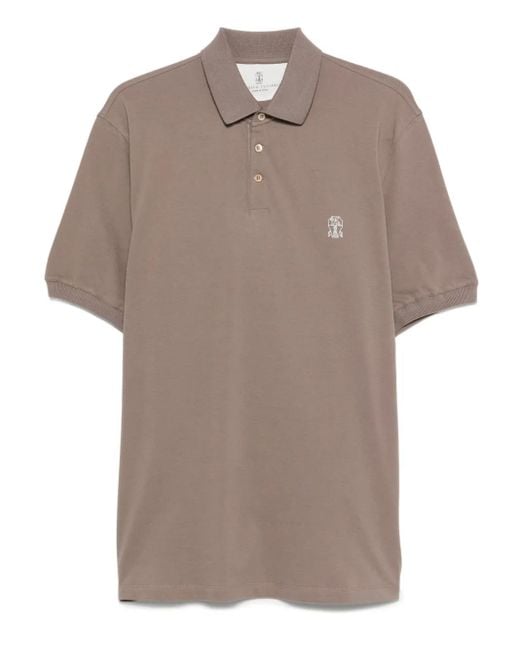 Brunello Cucinelli Brown Embroidered-logo Cotton Polo Shirt for men