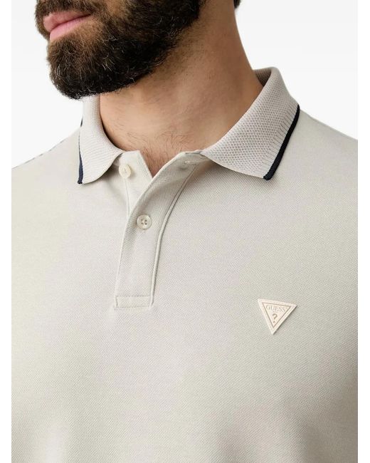 Guess White Logo-Patch Buttoned Polo Shirt for men