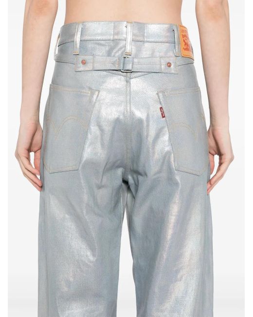 Junya Watanabe White Foiled-Print Straight-Leg Jeans