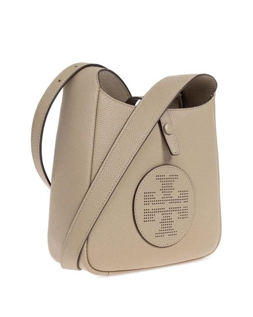 Tory Burch Natural Perforated-Logo Leather Shoulder Bag