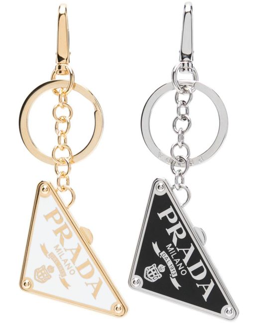 Porte-clés à plaque logo Prada en coloris White