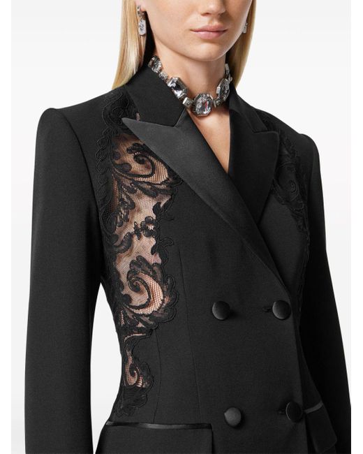 Versace Black Barocco Lace-embellished Double-breasted Blazer