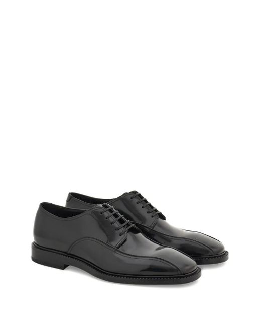 Ferragamo Black Double-Stitched Leather Derby Shoes for men