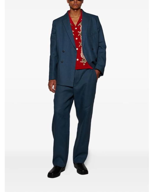 Bode Blue Double-Breasted Linen Jacket for men