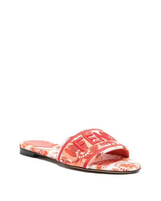 Fendi Pink Logo-Embroidered Slides