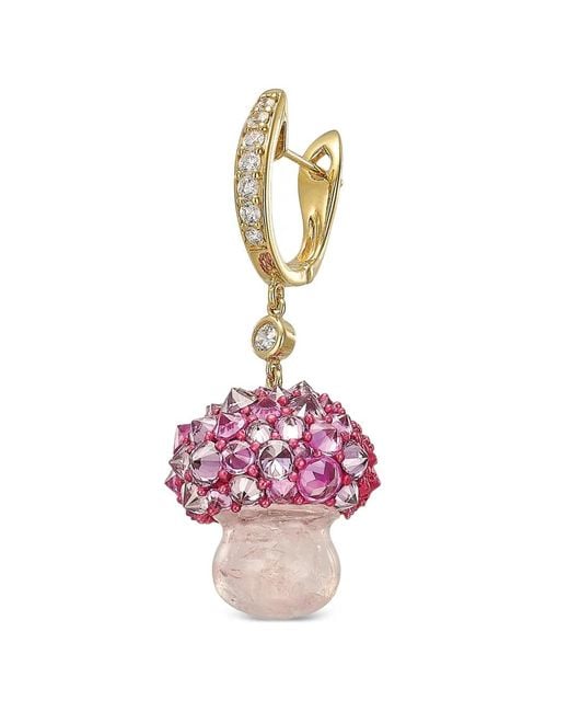 Anabela Chan Pink Virosa Rose Quartz Diamond And Sapphire Earrings