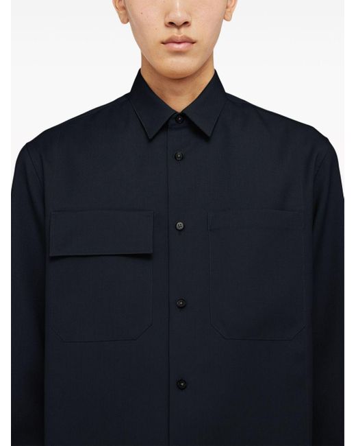 Jil Sander Blue Long-sleeved Wool Shirt for men