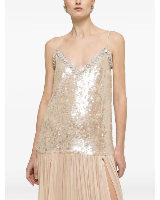 Nissa Natural Backless Sequin Maxi Dress