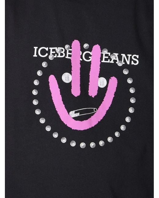 Iceberg Black Smile-Print Cotton T-Shirt for men
