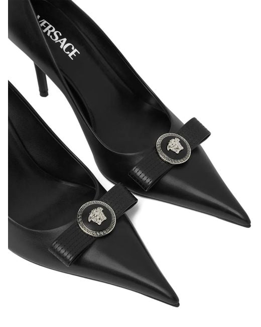 Versace Black 85Mm Gianni Ribbon Leather Pumps