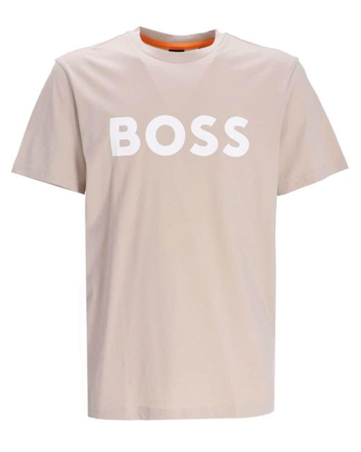 T-shirt Thinking 1 con stampa di Boss in Pink da Uomo