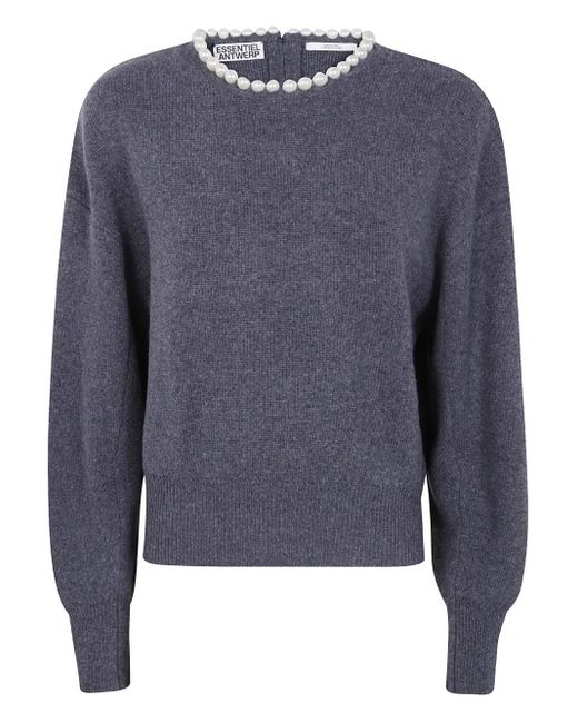 Essentiel Antwerp Blue Pearl-Embellished Wool Sweater
