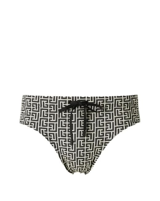 Balmain Gray Monogram-Print Swimsuit Briefs for men