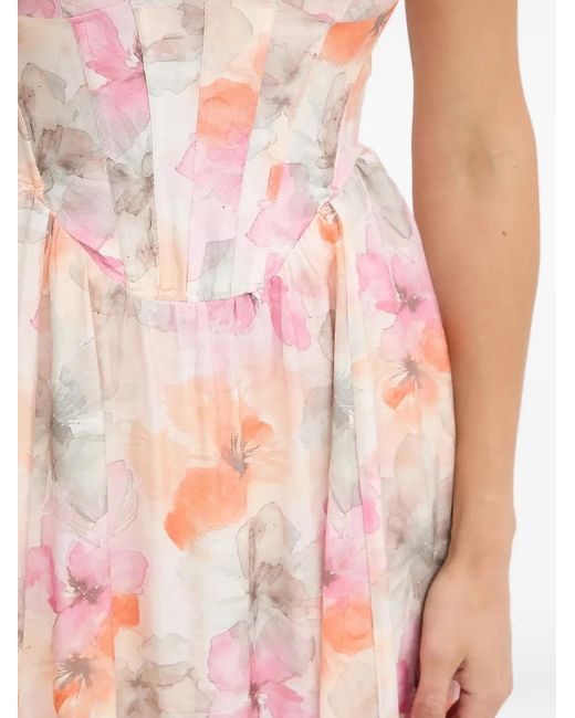 Bardot Pink Lola Floral-Pattern Strapless Midi Dress