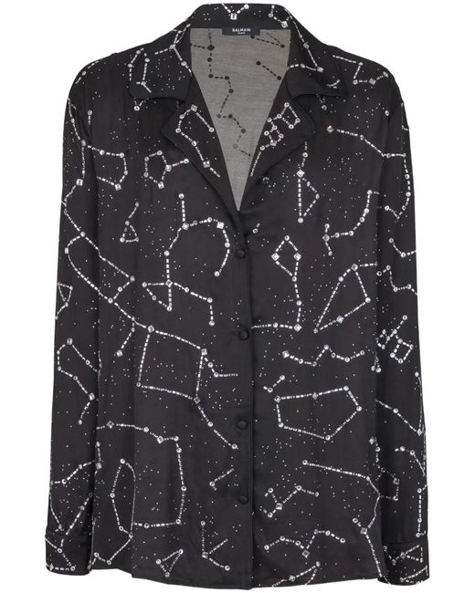 Balmain Black Constellation Embroidered Shirt for men