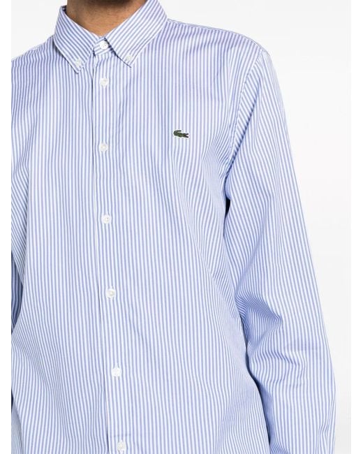 Lacoste Blue Logo-Patch Striped Cotton Shirt for men