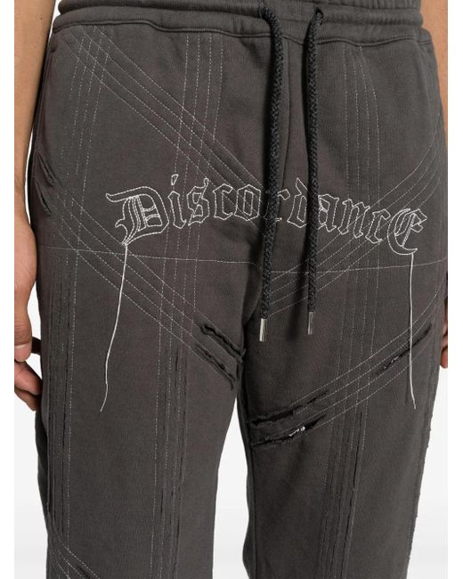 Children of the discordance Gray Logo-Embroidered Distressed Track Pant for men