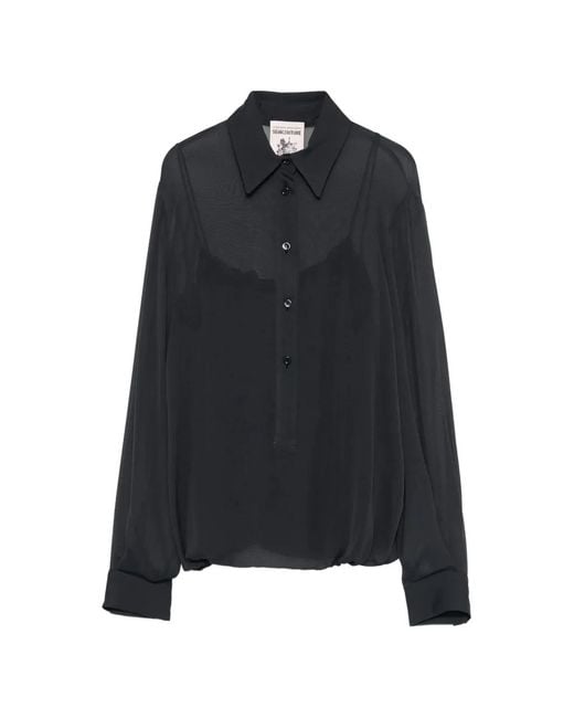 Semicouture Black Buttoned Long-Sleeve Top
