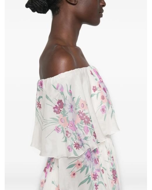 Raquel Diniz White Marisol Floral-Print Ruffled Maxi Dress
