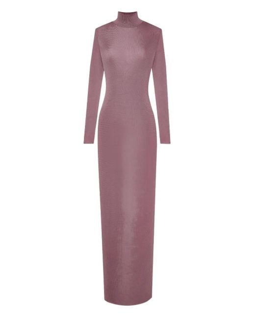 Saint Laurent Pink Mock Neck Long Sleeve Dress