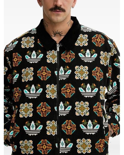 Adidas Black Corduroy Patterned-Detail Jacket for men