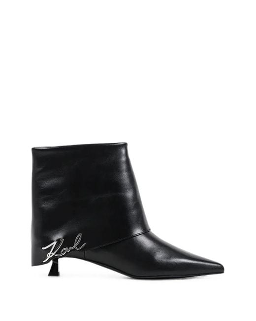 Karl Lagerfeld Black Logo-Plaque Pointed-Toe Ankle Boots