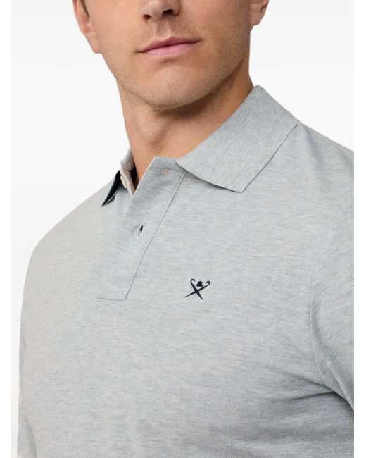 Hackett Gray Logo-Embroidered Long-Sleeve Polo Shirt for men