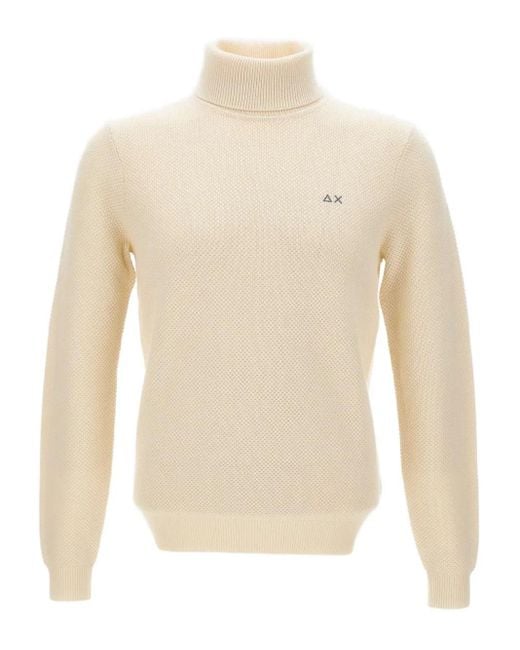 メンズ Sun 68 ワッフルニット タートルネックセーター White