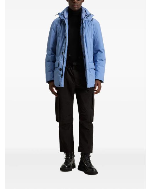Woolrich Blue Hooded Button-Fastening Padded Jacket for men