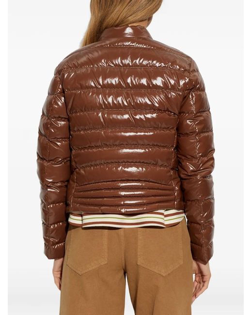 Moncler Brown Papillon Short Down Jacket With Glossy Finish