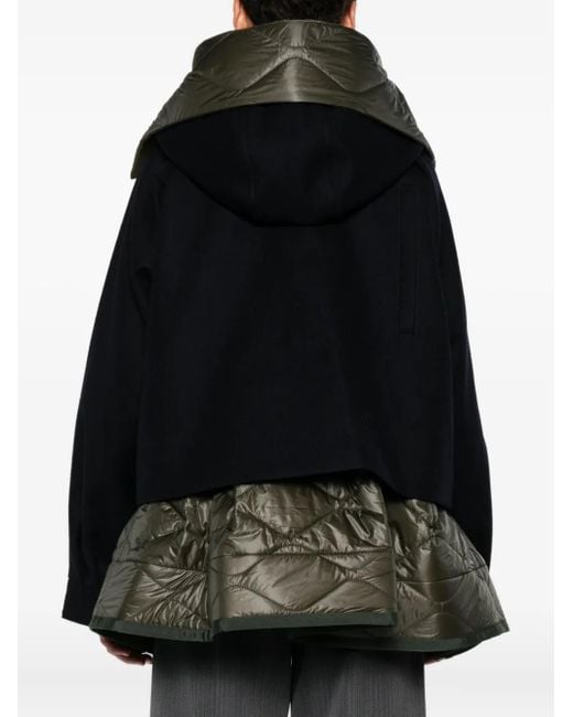 Sacai Black Hooded Quilted-Panel Jacket