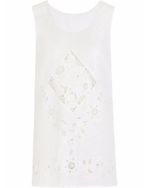 Dolce & Gabbana White Embroidered Linen Tunic