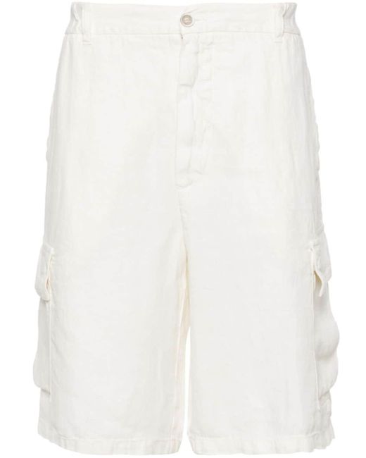 120% Lino White Twill Linen Cargo Shorts for men