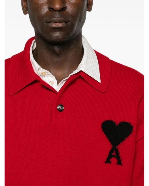 AMI Red Ami De Coeur Polo Shirt for men