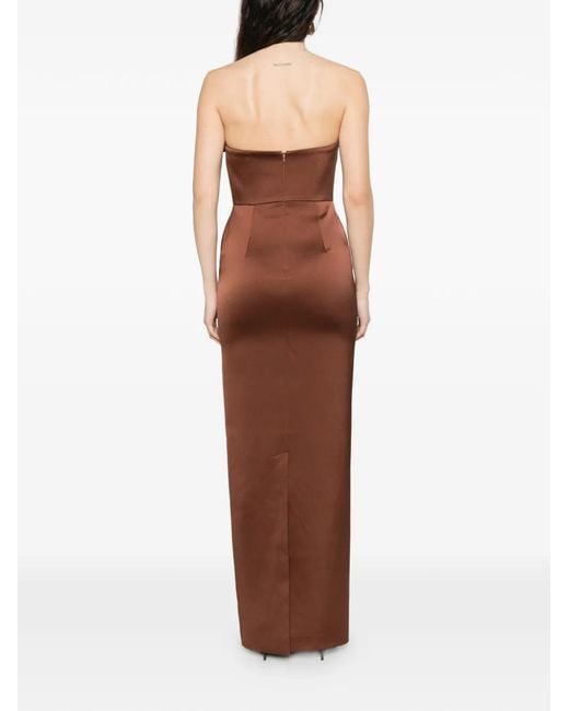 The New Arrivals Ilkyaz Ozel Brown Bow-Detail Strapless Maxi Dress