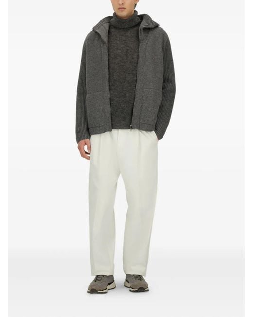 Herno Gray Ribbed High-Neck Zip-Up Cardigan for men