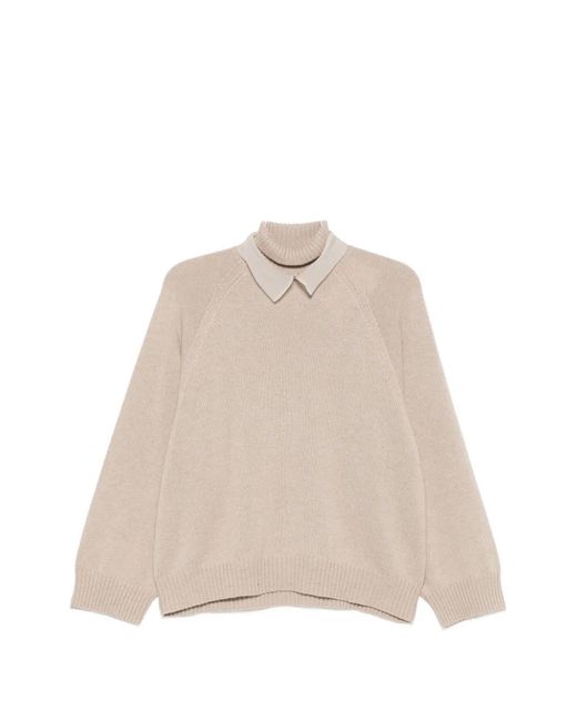 Brunello Cucinelli Natural High-Neck Raglan-Sleeves Sweater