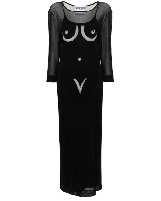 Slip dress con body estampado Moschino de color Black