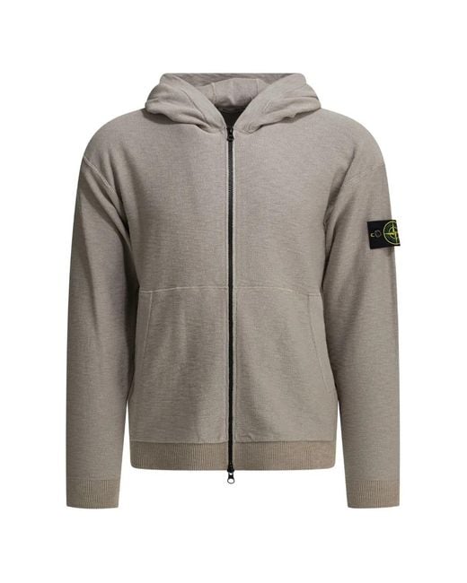 Stone Island Gray Logo-Patch Zip-Up Hoodie for men