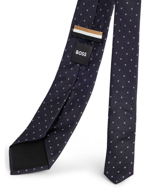 Boss Blue Patterned-jacquard Silk Tie for men