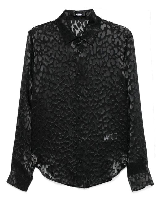 Versace Black Leopard-Print Shirt for men