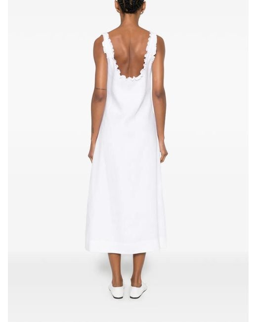 Posse White Florence Ruffled-Seam Midi Dress