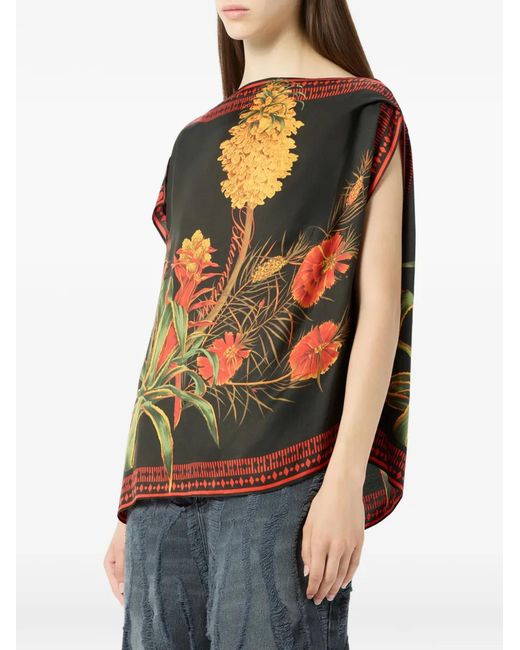 Blumarine Orange Asymmetrical Viscose Twill Top