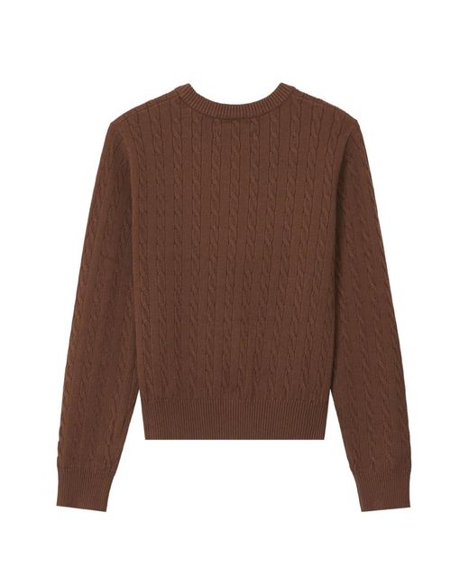 Chocoolate Brown Cable-Knit Logo-Patch Sweater