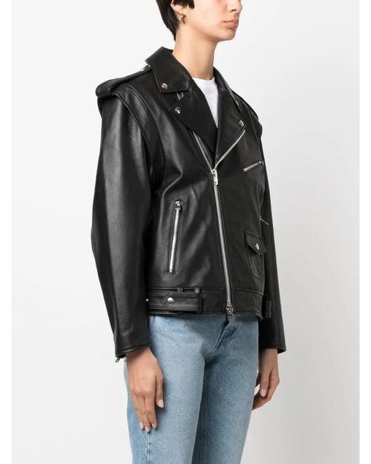ARMARIUM Black Off-Centre Zip Leather Jacket