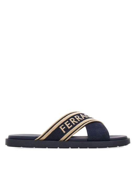 Ferragamo Blue Crossover-strap Cotton Sandals for men