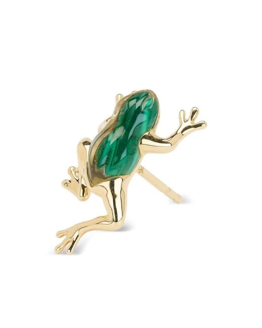 Bibi Van Der Velden Green Mini Frog Stud Malachite And Quartz Earring